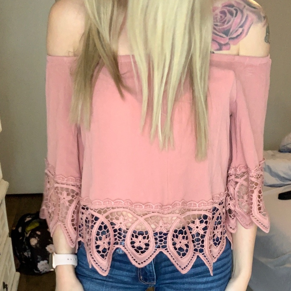 Pink off shoulder lace top